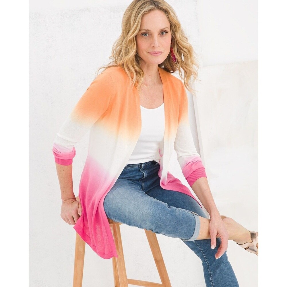 Chico's NEW Dip Dye Beachy Cardigan Sweater Women's Size Medium Colorful‎ Artsy
